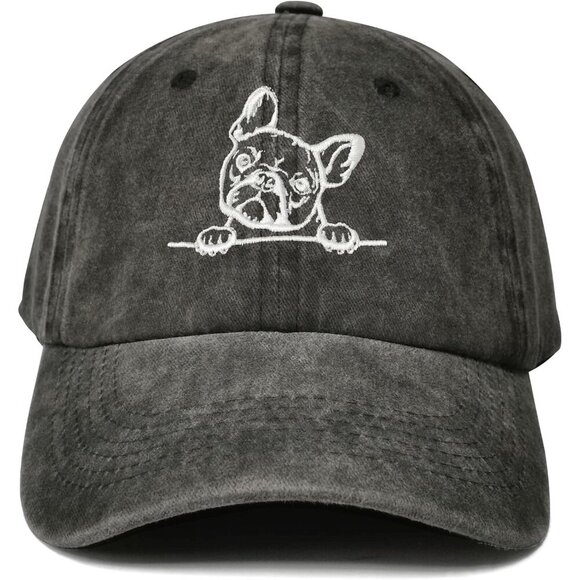 Accessories - French Bulldog Dog Dad Hat Cotton Washed Black Adjustable Cap Gift